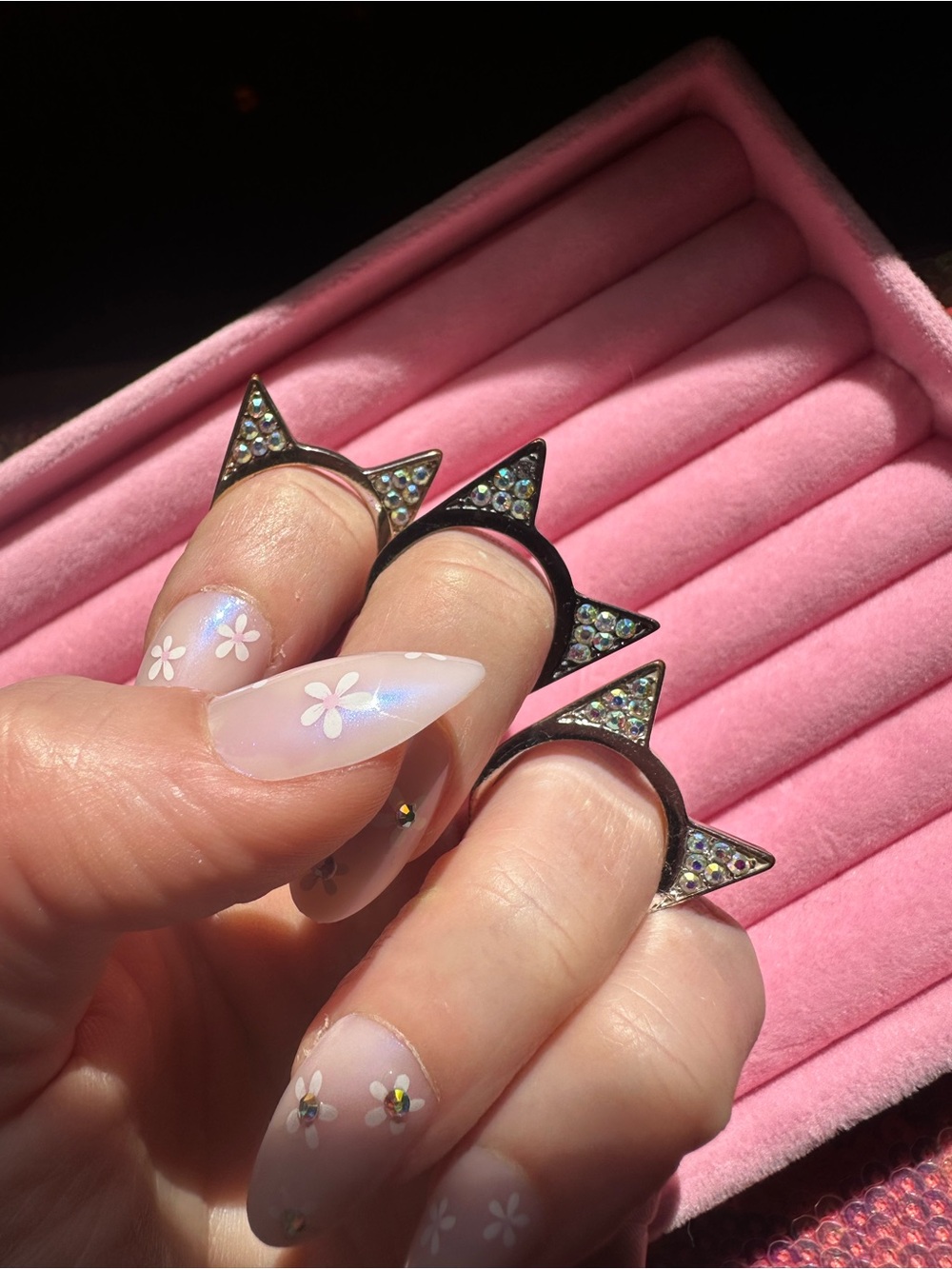 Prism • Iridescent Rhinestone Cat Ear Rings - Picture 16 of 17